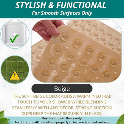 ENKOSI 21 x 21 inch Square Non-Slip Shower Mat – Anti-Slip Shower Mats for Inside Shower – Secure Grip for Shower Stall Floors – Quick-Dry with Drain Holes (21x21 Beige)