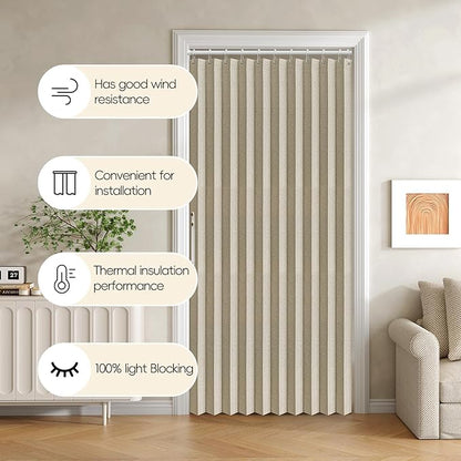 Accordian Door Curtain, 100% Blackout Folding Magnetic Doorway Curtains,Linen Style Closet Doors,for Room Divider,Privacy Protection（W52 x L78,Beige,1 Panel）