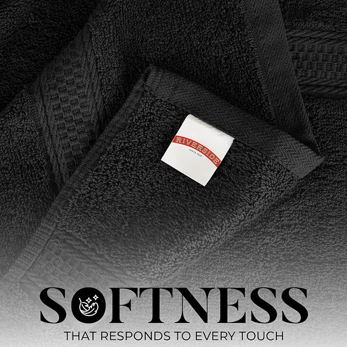 RIVERSIDE 100% Ring Spun Cotton Large Bath Towels Set of 4, 27 x 54 Inches – Quick Dry, Soft & Highly Absorbent Towels for Shower & Bathroom – Luxury 600 GSM Towels for Home, Spa, Gym, Hotel, Black