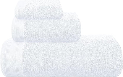 Ultra Soft 3 Pack Cotton Towel Set, Contains a Bath Towels 28x55 inch, a Hand Towels 16x24 inch & a Wash Coths 12x12 inch, Ideal Everyday use, Compact & Lightweight - White, Medium