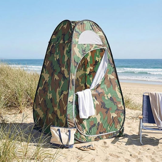4x4ft Pop Up Privacy Shower Tent with Top Window, 3.6lbs Liightweight Dressing Room, Portable Toilet Stall with Carry Bag for Camping, Beach, Outdoors (Camouflage)