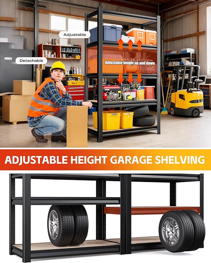 AOAORRG Set of 3 Storage Shelves, 45.6" W Garage Shelving, Heavy Duty Metal Shelving, Home Storage Shelf, Adjustable 5-Tier Shelving Unit, for Basement Warehouse, 45.6" Wx17.7 Dx71.2 H, Black