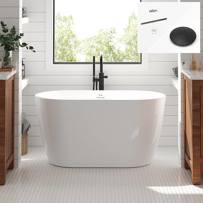 FerdY 47" Bali Acrylic Freestanding Bathtub with Headrest, Gracefully Shaped Soaking Bathtub, cUPC Certified, Toe-Tap Matte Black Drain &Minimalist Linear Design Overflow& Bath Pillow Included