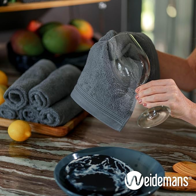 100% Cotton Washcloths Set 13” x 13” | Dark Grey Towels | Set of 6 Ultra Soft and Highly Absorbent Washcloths Sets for Bathroom, Gym, Spa | Machine Washable Face Towel
