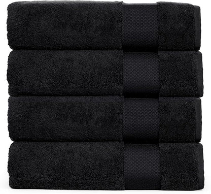 Hencely Premium Bath Towel Set of 4-28x58 Inches - High Absorbency, Quick Drying - 100% Soft Turkish Cotton Towels - Ideal for Home, Bathroom, Hotel, Spa, and Gym - Black