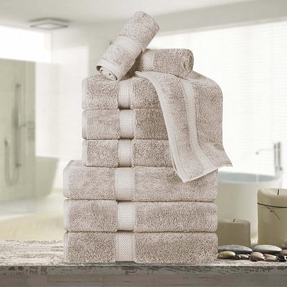 BNM Egyptian Cotton Heavyweight Towels, Ideal For Bathroom, Shower, Spa, Hotel, 800 GSM, Face/ Washcloths, Hand Towels, Bath Towels, Highly-Absorbent, Luxury Home Basics, 9 Piece Towel Set, Stone Grey