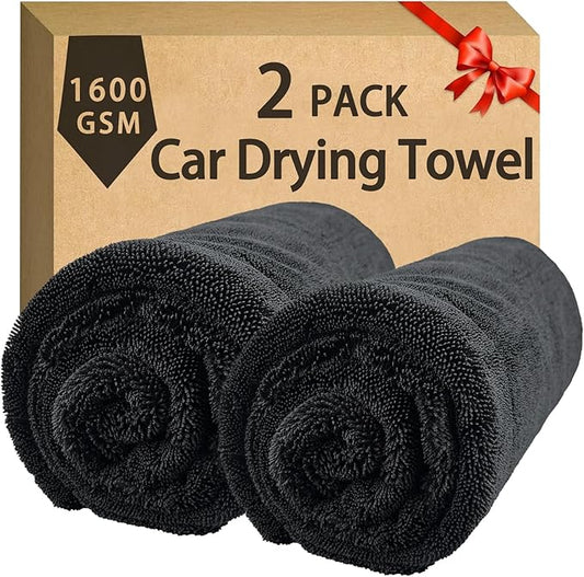 2-Pack Double Sided Car Drying Towel(28"x36"),1600 GSM Super Absorbent Microfiber Drying Towels for Cars,Streak-Free,Scratch-Free,No Water Spots,Machine Washable