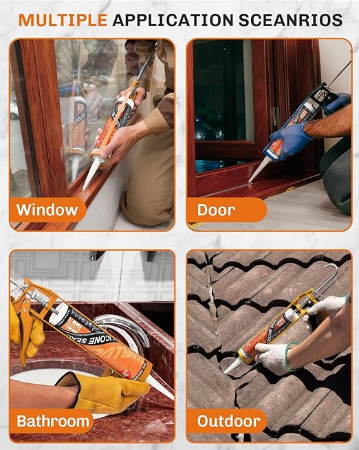WELLUCK Dark Brown Silicone Caulk, 100% Waterproof Caulking Silicone Sealant Flexible Cartridge Adhesive for Kitchen, Bathroom, Window, Door, Glass, Bathtub,Leak Sealing (10.2 OZ, 1Pack)