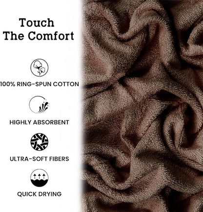 Casa Lino Brown Bath Towels Set of 4 (54" x 27") - Large Bathroom Towel Set - 100% Cotton Towels for Bathroom - Highly Absorbent & Quick Dry Bath Towel Multipack - New Apartment Essentials