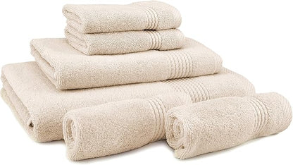 EastNBlue Lara Premium Bath Towel Set 6 Piece - Soft & Highly Absorbent Bathroom Towel Set, 100% Luxury Turkish Cotton, Flannel Bath Towels, 1 Bath Towel, 1 Hand Towel, 4 Washcloths - Beige