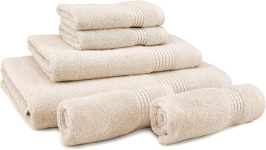 EastNBlue Lara Premium Bath Towel Set 6 Piece - Soft & Highly Absorbent Bathroom Towel Set, 100% Luxury Turkish Cotton, Flannel Bath Towels, 1 Bath Towel, 1 Hand Towel, 4 Washcloths - Beige