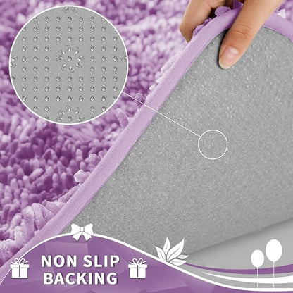 Yimobra Toilet Rugs U Shaped Washable, Extra Thick Soft Absorbent Chenille Contour Bathroom Rugs for Toilet 24x20 Inch, Quick Dry Non Slip Toilet Mat for Bath Floor, Lilac