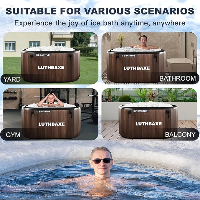 Cold Plunge | Upgraded 218 Gallon Inflatable Ice Freestanding Bathtub with 5 Layers Durable Design | Portable Cold Water Bath for Athletes' Recovery | Ice Bath for Outdoor and Camping | Wood Grain