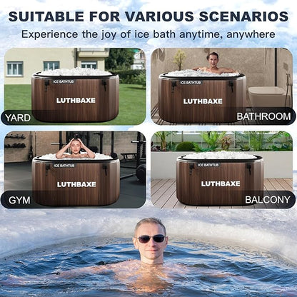 Cold Plunge | Upgraded 218 Gallon Inflatable Ice Freestanding Bathtub with 5 Layers Durable Design | Portable Cold Water Bath for Athletes' Recovery | Ice Bath for Outdoor and Camping | Wood Grain