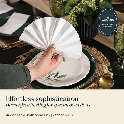 300-pack Servietto Disposable Linen-Feel Guest Towels [8" x 17" ] - Cloth-Like Hand Bathroom Napkins, Made In USA - Soft and Absorbent Paper Napkin for Kitchen, Bathroom, Party, Wedding, Or Event