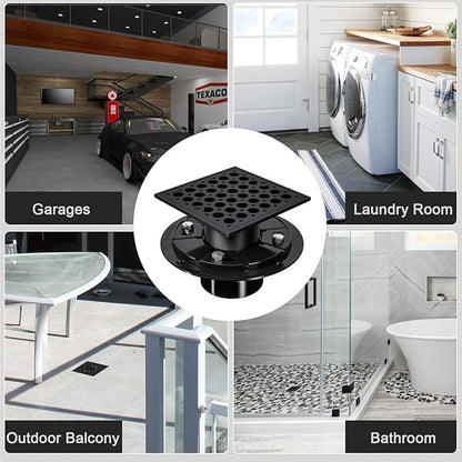 Uni-Green 4 Inch Shower Floor Drain with Flange, Square Shower Drain kit with Hair Strainer, Removable Octagon Strainer Cover, SUS 304 Stainless Steel & CUPC Certified - Matte Black