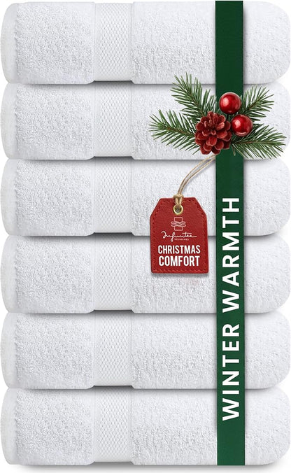 Infinitee Xclusives White Hand Towels for Bathroom - Set of 6 (16x28 inches) 600 GSM, 100% Cotton Ultra Soft, Quick Drying, Hotel Quality Hand Towel Set (Brilliant White, Hand Towels)