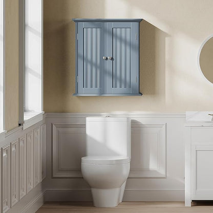 ChooChoo Bathroom Wall Cabinet, Over The Toilet Space Saver Storage Cabinet, Medicine Cabinet with 2 Door and Adjustable Shelves, Cupboard, Grey