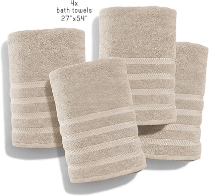 Hearth & Harbor Bath Towels for Bathroom - 100% Ring Spun Cotton Luxury Bathroom Towels - Soft & Highly Absorbent 4 Bath Towels, Cream