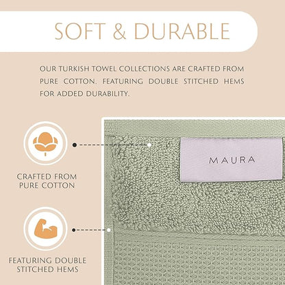 MAURA Sage Green Bath Towel Set of 8 for Bathroom. Turkish Cotton Luxury Bath Towels. Extra Large, Thick, Plush & Soft. Hotel & Spa Quality - Sage Green