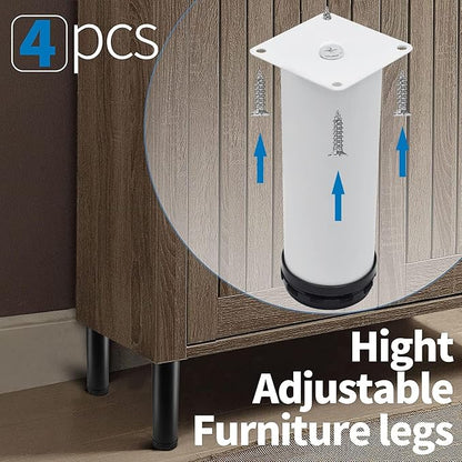 6 Inch Metal Furniture Legs Stainless Steel Adjustable Legs White Metal Legs Round Cabinet Legs for Coffee Table Cabinet Desk Sofa Shelves, Pack of 4