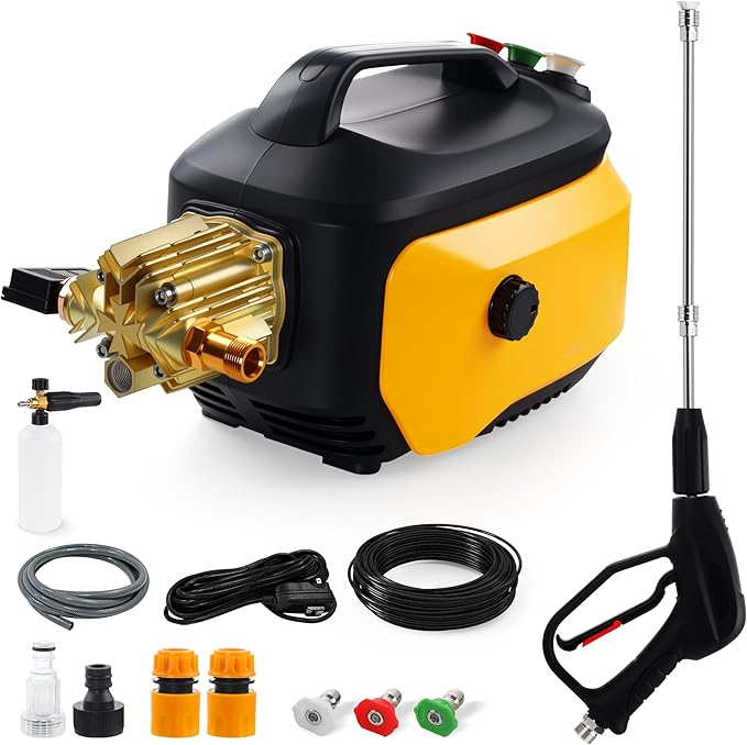 Pressure Washer with 3 Quick Connect Nozzles,Inlet Hose & Filter, Foam Cannon for Cars/Fences/Driveways Cleaning