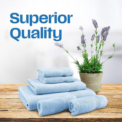 East'N Blue Lara Premium Bath Towel Set 6 Piece - Soft & Highly Absorbent Bathroom Towel Set, 100% Luxury Turkish Cotton, Flannel Bath Towels, 1 Bath Towel, 1 Hand Towel, 4 Washcloths - Ice Blue