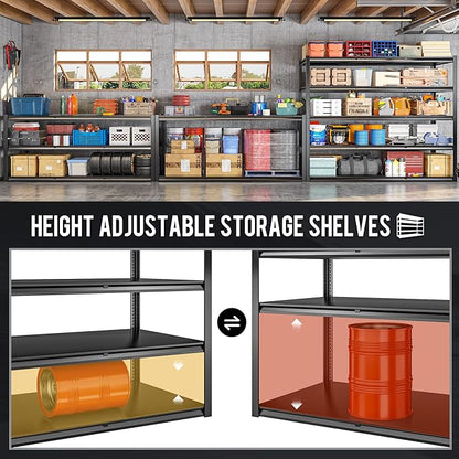 72.2" H Garage Shelving 3000LBS Metal Shelving Unit Adjustable Garage Storage Shelves 5 Tier Heavy Duty Storage Rack for Pantry, Warehouse, Industries, 59.8" W x 72.2" H x 24.2" D, 2 Pack