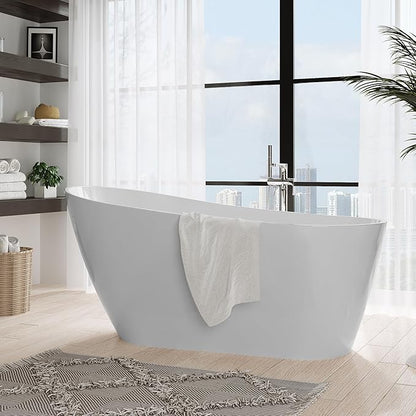 67'' Acrylic Freestanding Bathtub, Deep Soaking Tub, Non-Slip Upright Bathtub for Adults, cUPC Certified Bath, Chrome Drain, Modern, Bathroom, Scratch Resistant White Tub