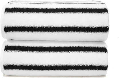 Italic Ultraplush 100% Australian Cotton Towels - Set of 2 Luxury Bath Towels, Quick Dry & Absorbent, Heavy Duty Large Bath Towels, 800GSM Resort Grade Striped (White & Blue)