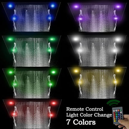 24x32 LED Dual Head Shower System 24"x32" Ceiling Mount Shower Head Thermostatic Shower System Rainfall Shower Set with 6 Inches Shower Head and 6 Body Jets High Pressure Shower Handheld