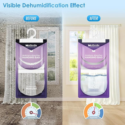 Moisture Absorbers 30 Pack Lavender Fragrance, Hanging Closet Dehumidifier Bags, Humidity Absorber, Compact Eliminates Odors Humidity Packs for Car, Bathroom, Bedroom, Basement, 9.8OZ