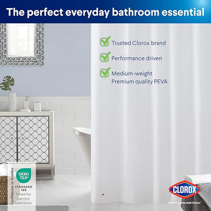 CLOROX Shower Curtain Liner, Premium Lightweight Flexible Waterproof 6g PEVA for Bathroom with Weighted Magnets, Standard Size 72" x 72", White 1 Pack
