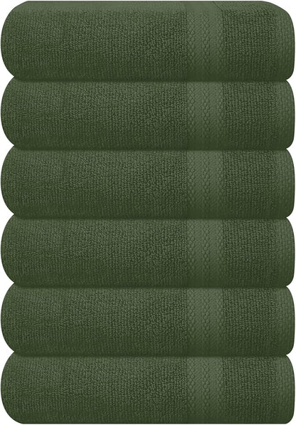 GLAMBURG Ultra Soft 6-Piece Hand Towel Set 16x28-100% Ringspun Cotton - Durable & Highly Absorbent Hand Towels - Ideal for use in Bathroom, Kitchen, Gym, Spa & General Cleaning - Olive Green