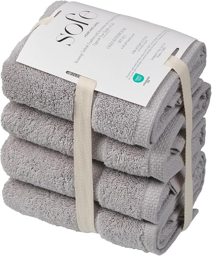 SOFE H&L | Olea Luxury Turkish Cotton Hand Towels Set of 4 Cool Gray | Premium, Soft, Durable, Absorbent | Hotel Quality Plush Towels and Thick Towel Sets