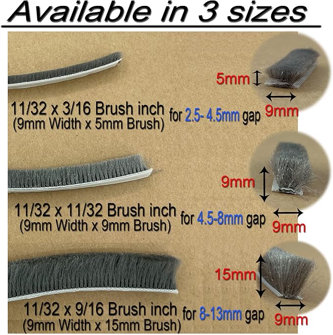 Felt Pile Weather Stripping Brush for Sliding Windows/Doors Frame Side, Self Adhesive Weatherstrip Seal Strip Sealer for Soundproofing (16ft x11/32 Backing x 9/16 Brush inch, White)