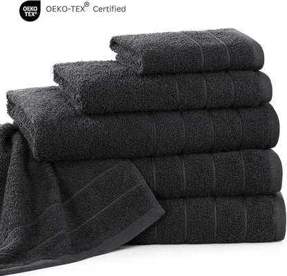 Casa Platino 100% Cotton Bathroom Towels Set - 24 Pcs - Ring Spun, Quick Dry, Soft & Absorbent - 2 Bath Sheets, 2 Gym, 2 Bath, 4 Fingertip, 6 Hand Towels, 8 Washcloths - Pre Shrunk - Black Towel Set
