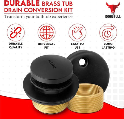 Tip-Toe Bathtub Drain Trim Kit with Two-Hole Overflow Faceplate – All Brass Tub Drain Stopper Replacement – Fits Fine or Coarse Thread Drain Shoe – Universal Tub Drain Assembly