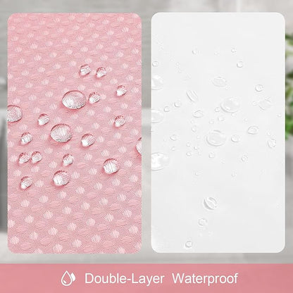 3 in 1 Long Pink Shower Curtain Set-72 W x 78 H, Modern Waffle and PEVA Liner Set with 12 Stainless Steel Hooks, Waterproof Fabric for Bathroom