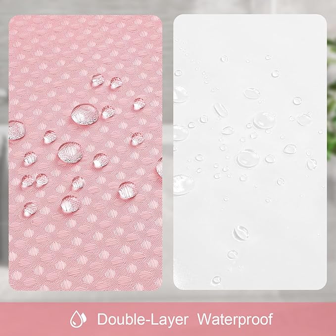 3 in 1 Shower Curtain Set, Pink Waffle Shower Curtain and PEVA Liner Set with 12 Stainless Steel Shower Curtain Hooks, Waterproof Fabric Shower Curtains for Bathroom, 72 W x 72 H