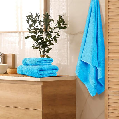 Belizzi Home Ultra Soft 3 Pack Cotton Towel Set, Contains a Bath Towel 28x55 inch, a Hand Towel 16x24 inch & a Wash Coth 12x12 inch, Ideal Everyday use, Compact & Lightweight - Turquoise Blue