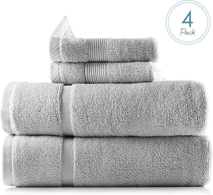 Hearth & Harbor Bath Mat Towels - 100% Ring Spun Cotton Luxury Bath Mat Floor Towels - Ultra Soft & Highly Absorbent Bath Towels Set of 4 - Gray