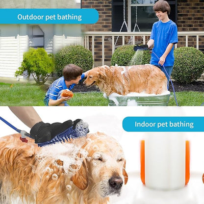Dog Shower Attachment & Dog Washing Hose Attachment – The Ultimate Dog Wash Shower Attachment with Dog Bath Gloves & Scrubber for Grooming