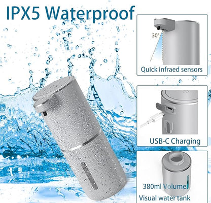 Automatic Soap Dispenser – Touchless Foaming Soap Dispenser 400ml USB Rechargeable Dispenser Electric Wall Mounted 4levels Adjustable Foam Soap Dispenser Pump for Bathroom Kitchen(Silver)