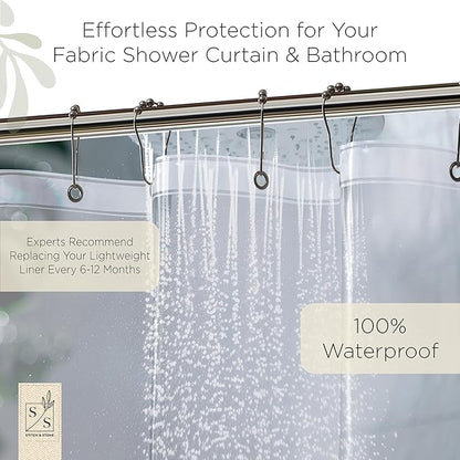 Stitch & Stone Shower Curtain Liner, Premium Lightweight Durable Waterproof 4g PEVA for Bathroom with Weighted Magnets, Standard Size 70" x 72" Clear 1 Pack