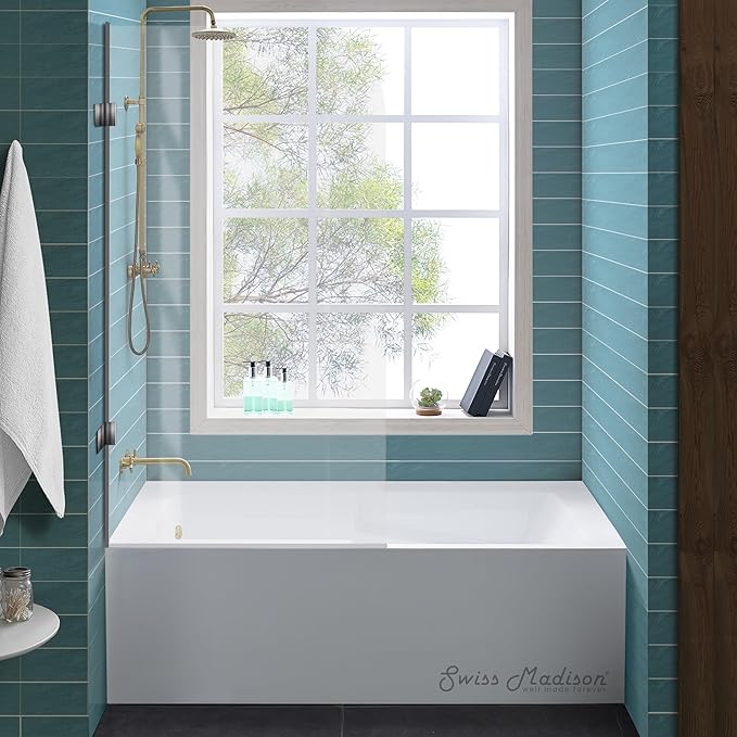 Swiss Madison Well Made Forever SM-AB543 Voltaire Alcove Tub with Armrest 60" x 32" in Glossy White