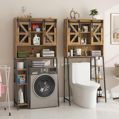 Vabches Over The Toilet Storage Cabinet, Farmhouse Storage Cabinet Over Toilet with Sliding Barn Door，Home Space-Saving Toilet Rack, for Bathroom, Restroom, Laundry，Brown