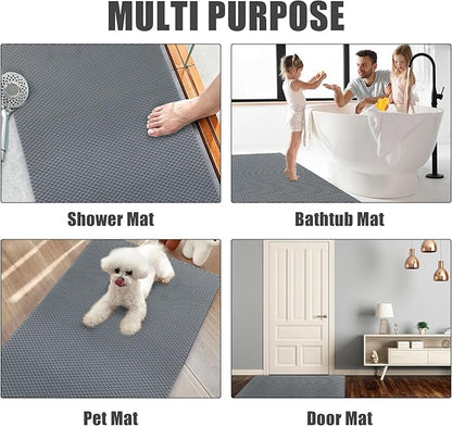 HOMBYS 47 x 32 Extra Large Shower Mat for Shower Stall Tub, Non Slip Bath Mat Bathroom Accessories, PVC Mats for Shower and Bathroom, Quick Drying, (Gray, 47"x32")