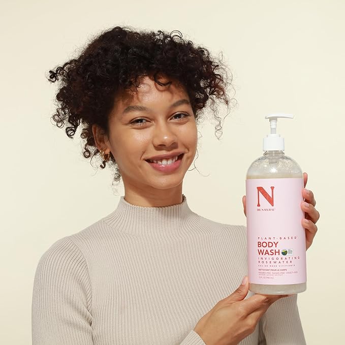 Dr. Natural Invigorating Rosewater Body Wash - Dry Skin Moisturizing Natural Body Wash with Shea Butter and Coconut Oil - For Family and Pets - 32 oz