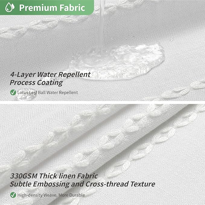 No Hook Long Shower Curtain Set with Snap-in Fabric Liner,Linen Ultra Thick Fabric with Tassels,Boho Chic Modern Farmhouse Country Neutral Cloth Shower Curtains for Bathroom,White,71x80